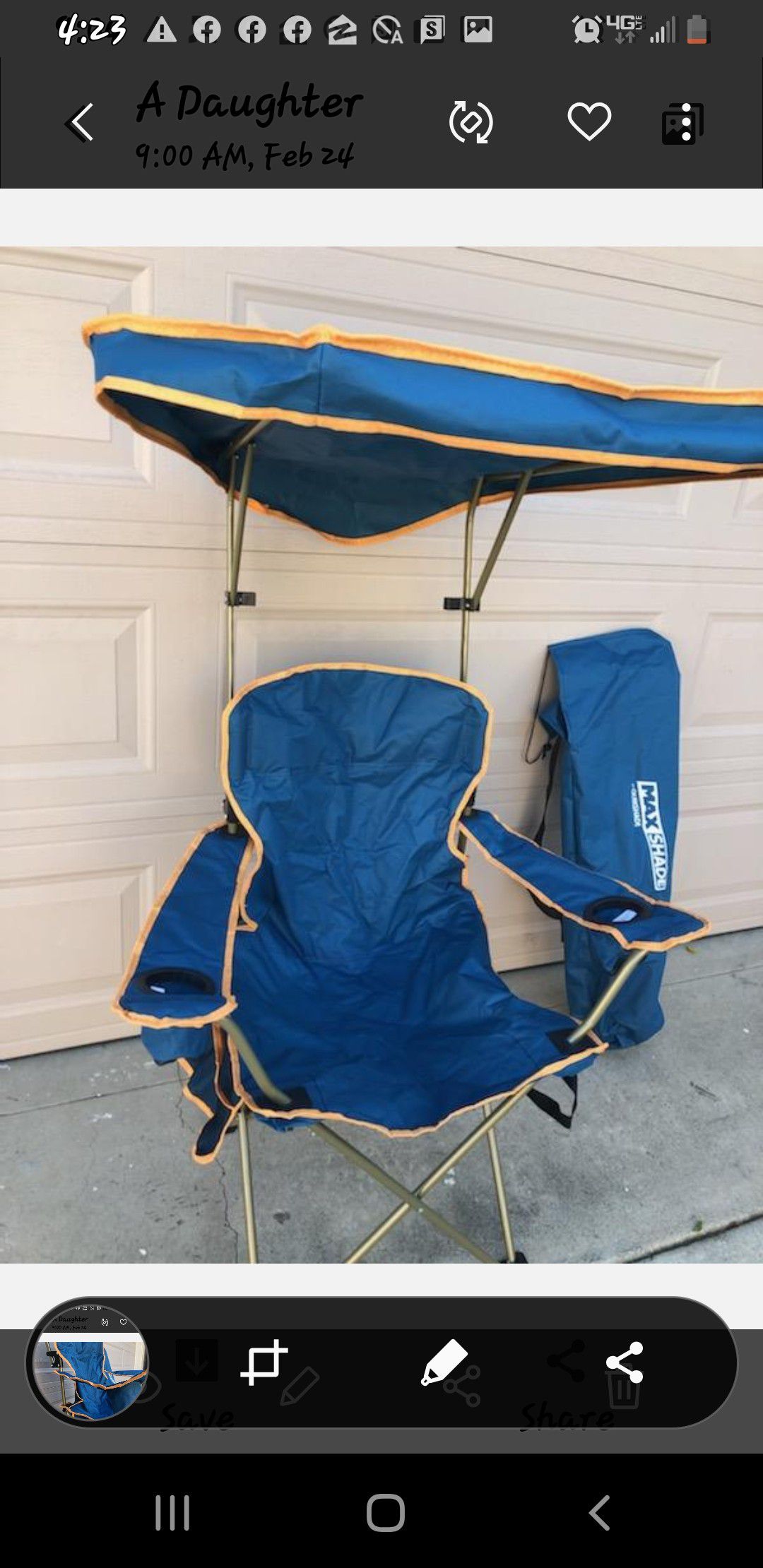 Heavy duty, teal color , sunbrella summer chair.