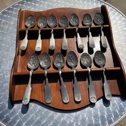 Thirteen Pewter States Collector Spoons 