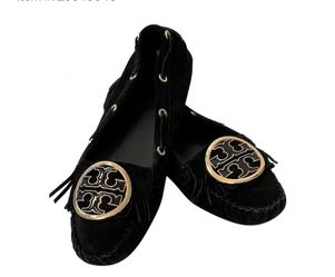 Tory Burch Black Alexandra Fringe Moccasins Flats Size 6