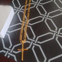 24k Gold 9.5" Gold Necklace Plated Cross And Chain ⛓️✝️gold Plated 