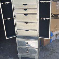 Silver Mirrored Jewelry Cabinet