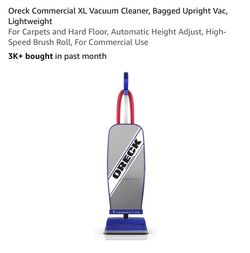 Oreck Commercial XL Vacuum Cleaner, Bagged Upright Vac, Lightweight For Carpets and Hard Floor, Automatic Height Adjust