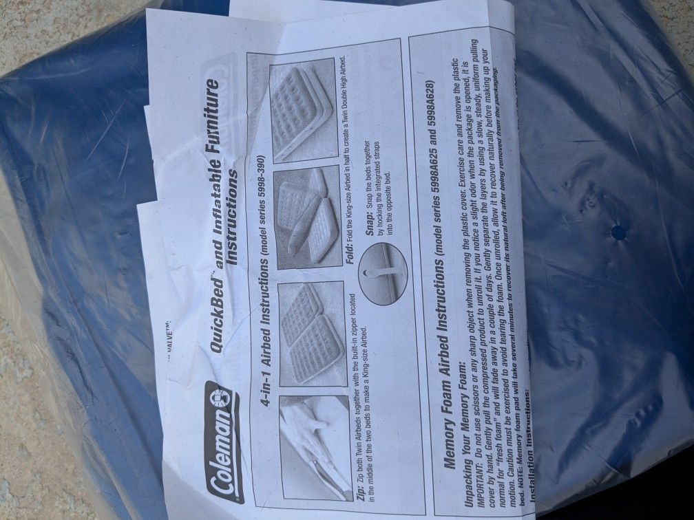 Coleman Quick Bed Inflatable Twin Air Mattress W/Pump