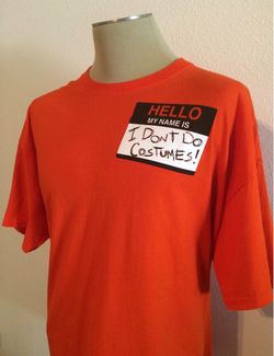 Men's 2XL Halloween Name Tag I Don't Do Costumes Orange Graphic Crew Neck Shirt