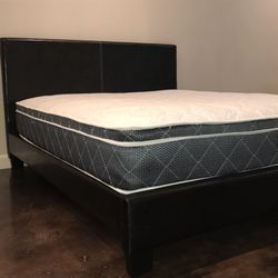 Brand New Black Queen Size Leather Platform Bed Frame With New 12 Inch Pillow Top Mattress 