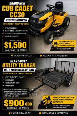 Brand New Cub Cadet CC30 Riding Mower – Never Used