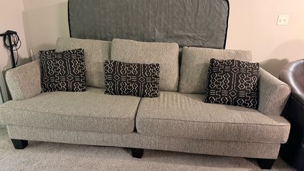 Gray Fabric 3-Seat Sofa with Throw Pillows