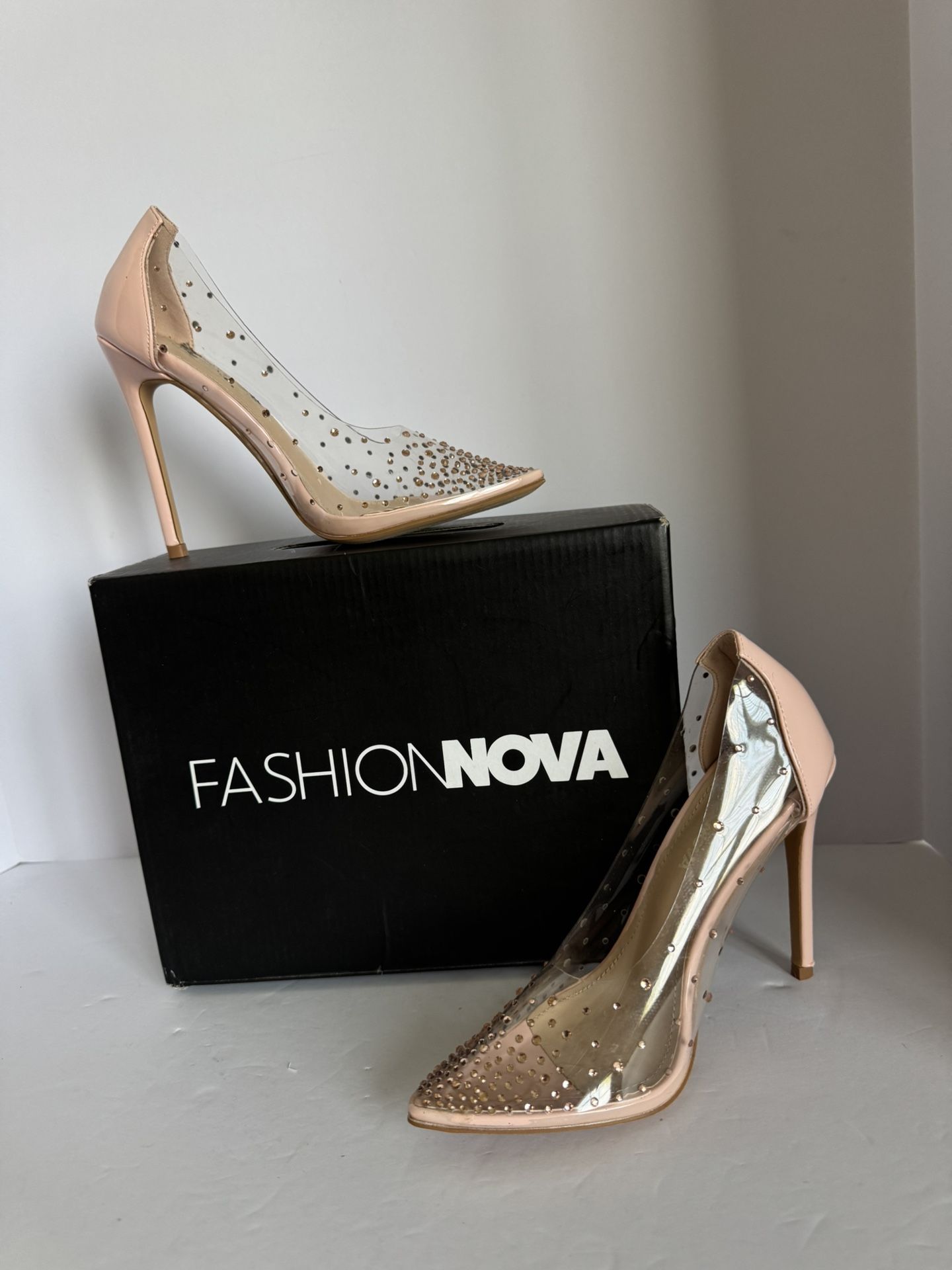 Fashion Nova Clear Rose Gold Heels Size 5.5