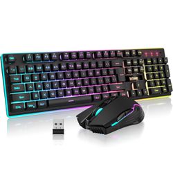 RedThunder K10 Wireless Gaming Keyboard and Mouse Combo, LED Backlit Rechargeable 3800mAh Battery, Mechanical Feel Anti-ghosting Keyboard + 7D 3200DPI