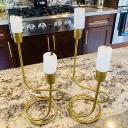 2 Unique Gold Candle Holders 