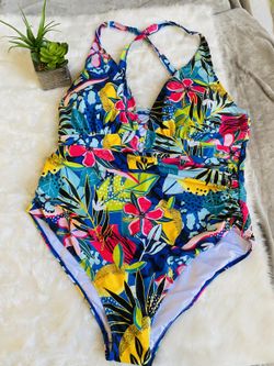 Yonique Floral Crisscross Back One-Piece Swimsuit 20W