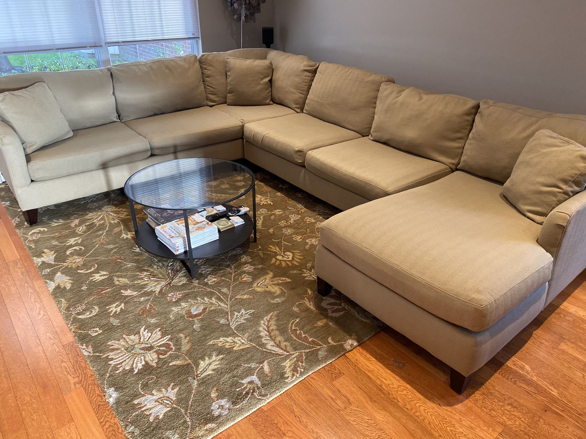 4-piece Max Home sectional sofa, 7X10 area rug & glass coffee table