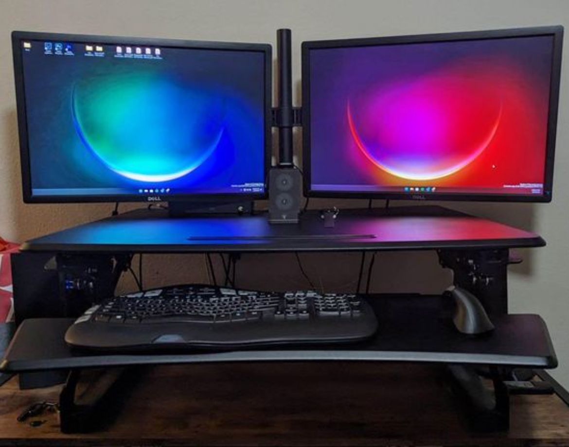 Ergonomic Standup Desk With Monitors And Speakers