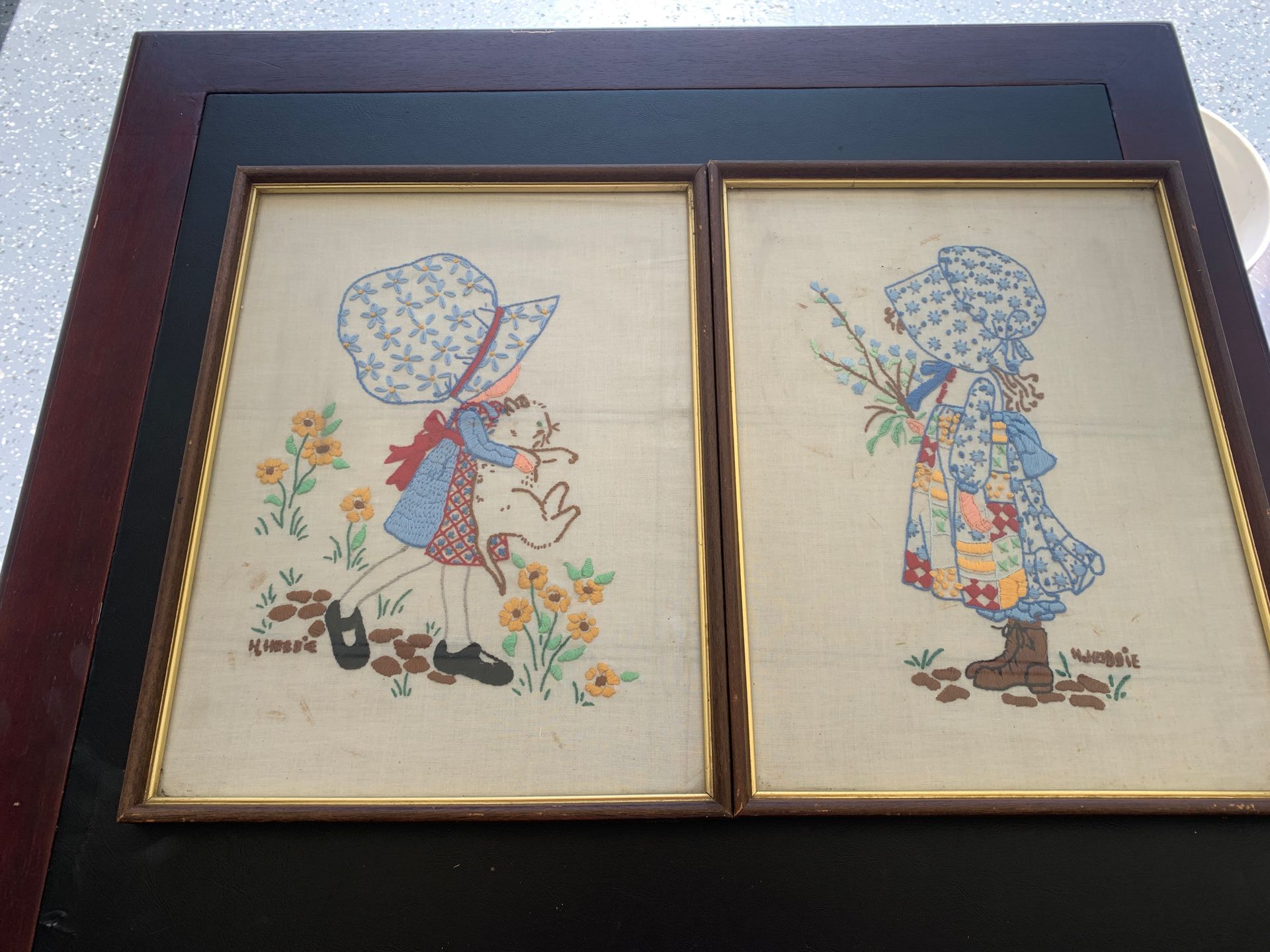 Holly Hobbie embroidered artwork