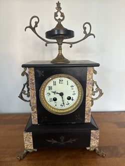 Antique French Mantle Clock, Marble, Pendule