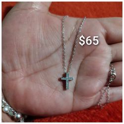 925 Sterling Silver Necklace/Collar Con Dije De Cruz De Plata 925