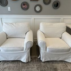 Two Pottery Barn, Mitchell +Gold Slipcover Chairs- Oversized