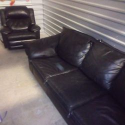 Black Leather Couch And Recliner Rocker Furniture House Home Improvement Furnishings Staging 