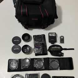 Camera bag Commander, flash Vivitar, lenses Ultimaxx and filters