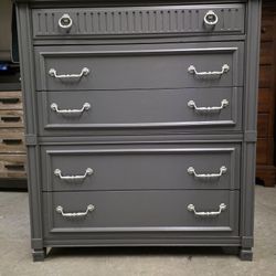 Gray Solid Wooden 5 Drawer Tallboy Dresser