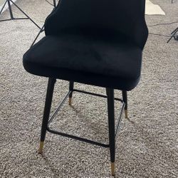 Set of 4 Black Suede Swivel Bar Stools – Gold Detail (Already Assembled)