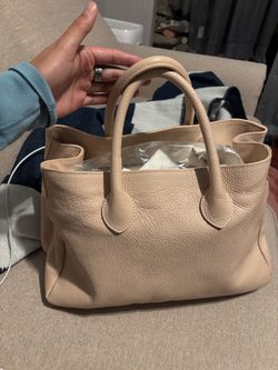 Beige Pebbled Leather Tote Handbag
