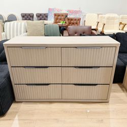 53.5" Wide 6 Drawer Dressers & Chests of Drawers for Closet Long Large Modern TV Stand Set for Clothes Storage Fluted Clothes Closet for Hallway Entry