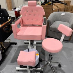 M-Pedicure Chair No Plumbing, 360° Swivel Hydraulic Adjustable Reclining Station with Massage Foot Bath & Footrest for Nail Tech, Spa, Salon (Pink), $