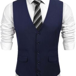 Mens Suit Vest Formal Dress Vest Slim Fit Buesiness Wedding Waistcoat New , S size, navy blue 