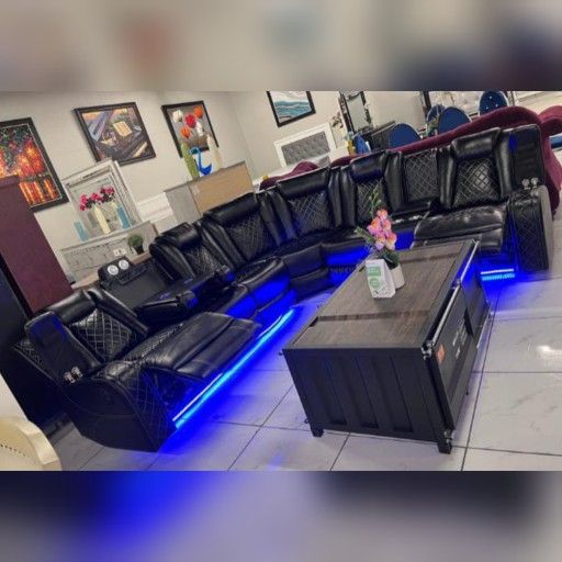 modern black reclining sectional sofa  with led light 