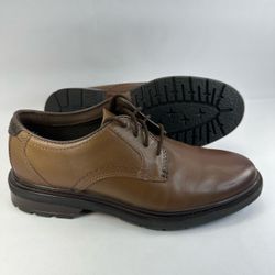 Clarks Burchill Derby Oxford Men's Dress Shoes Dark Tan Leather US 8.5 Men - No Box - Worn Once