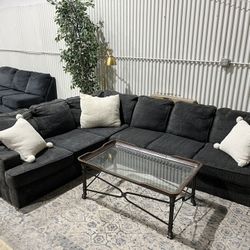 Corner Sectional Sofa Couch - L Shape - Dark Gray - Cleaned - Comfy - 2pcs - Delivery Available  