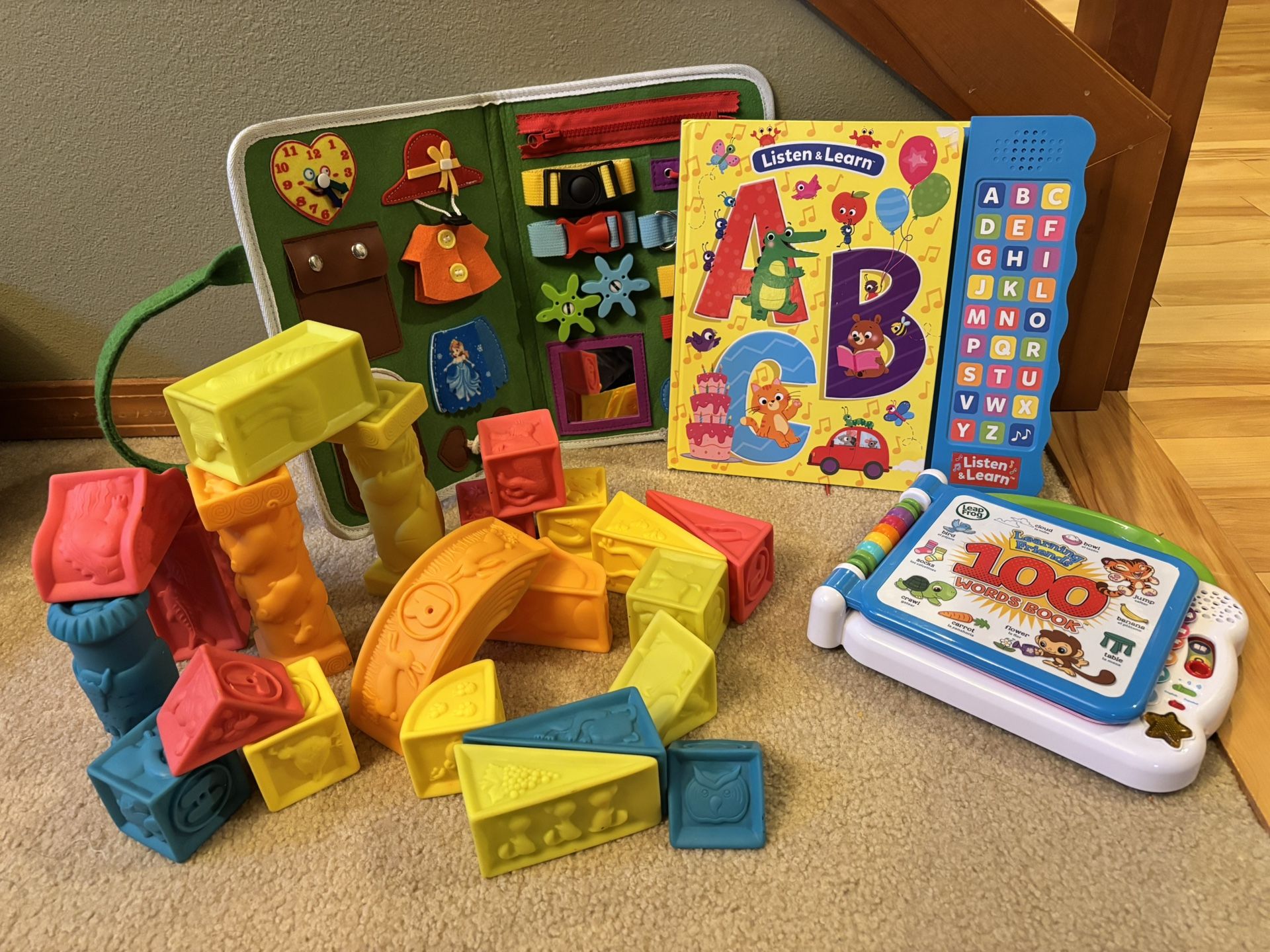 Alphabet Blocks, Busy Board, Books