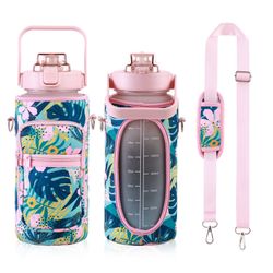 Half Gallon 64 OZ Motivational Water Bottle with Straw Time Marker BPA Free