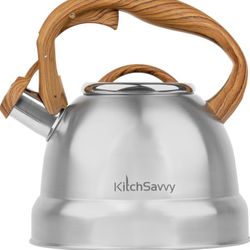 Tea Pots For Stove Top : Whistling Tea Kettle For Stove Top : 2.5 Quarts Stainless Steel Teapot For Stovetop With Stay Cool Handle By Kitchsavvy