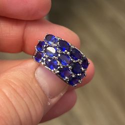 BLUE SAPPHIRES RING 925 STERLING SILVER SZ6 1/2 STUNNING!