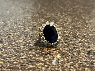 Oval Blue Sapphire Halo  Ring