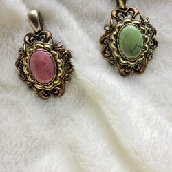 Set Of Carolyn Pollack Relios Sterling 925 Silver Brass Copper Rhodonite And  Turquoise Pendant