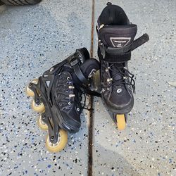 Salomon ski boots size 2, size 5, K2 Skis; Rollerblades Size 2.5