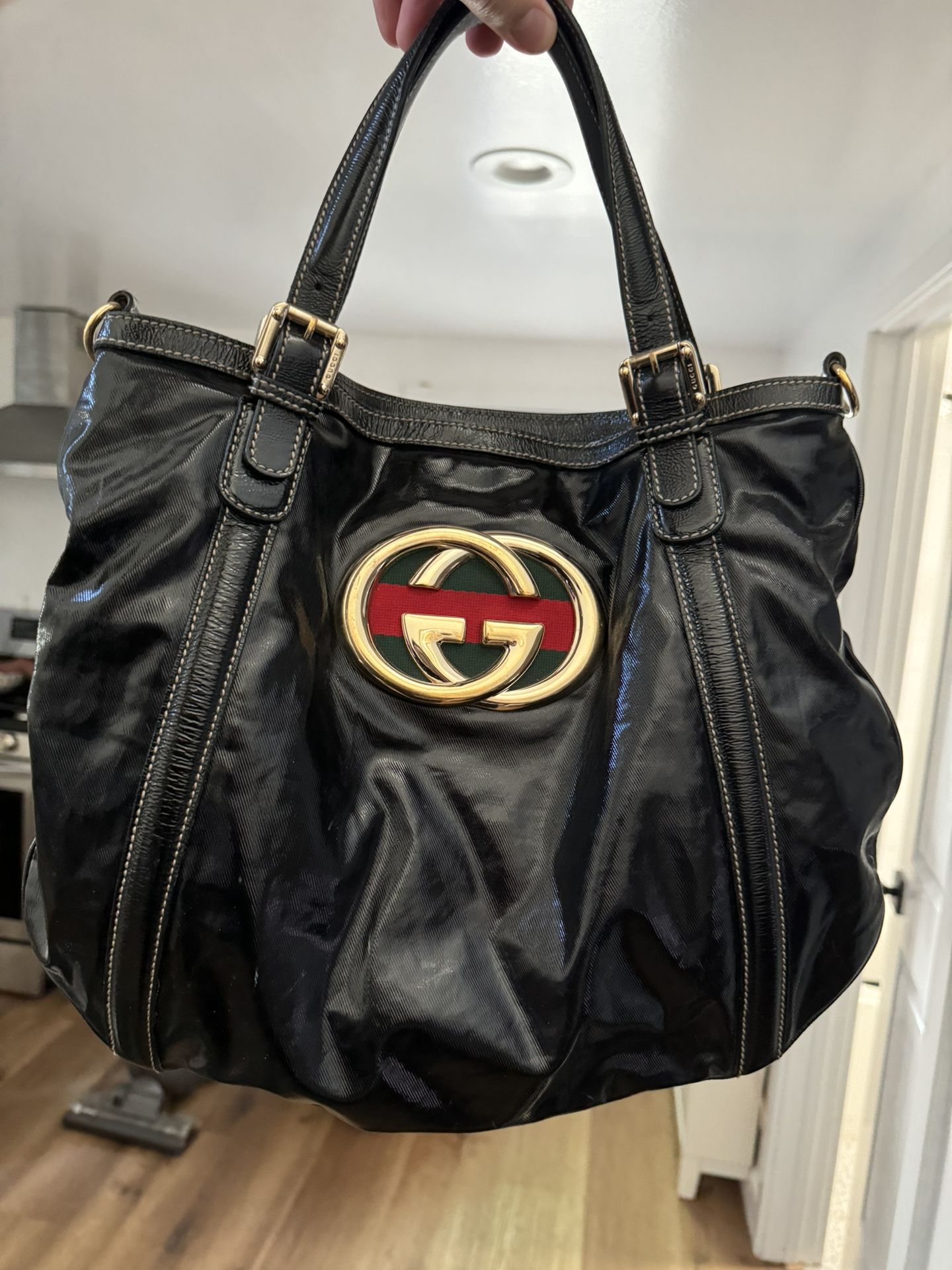 Gucci Black Dialux Leather Britt Tote Bag