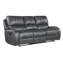 3-Pieces Faux Leather Nailheads Trim Manual Recliner Living Room Sofa Set with USB Port and Power Outlet Charging Station Brand New Firm Price $1,399
