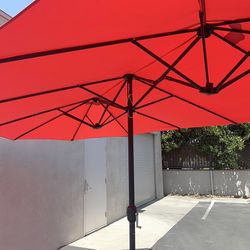 (New) $95 Large 15 FT Double Sided Umbrella Outdoor Patio, Red or Tan color (Weight base not included) 