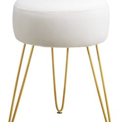 Vanity Stool, White Vanity Stools for Makeup Room, Round Ottoman Foot Stool, Velvet Footrest Vanity Chair