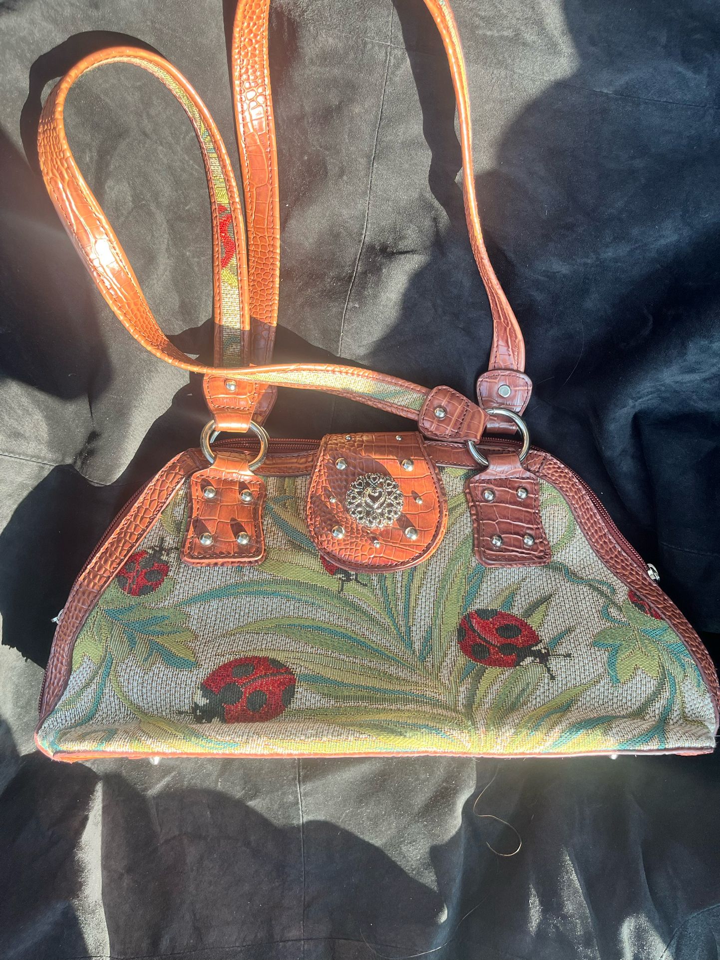 vintage ladybug tapestry handbag