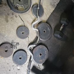 Weightlifting Bundle - Curl Bar + Plates + Dumbbell (140 lbs total)