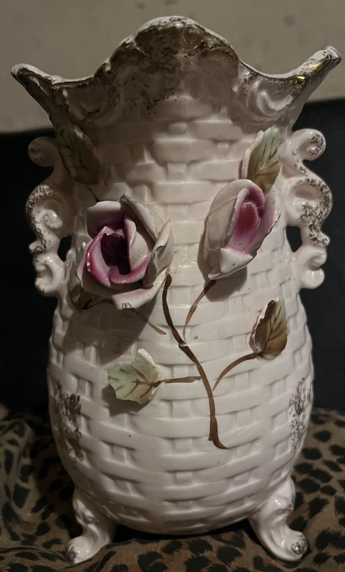Hand Painted French pink/glitter Gold Vase