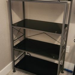 Metal Black Glass Shelf Bookcase Storage Cabinet