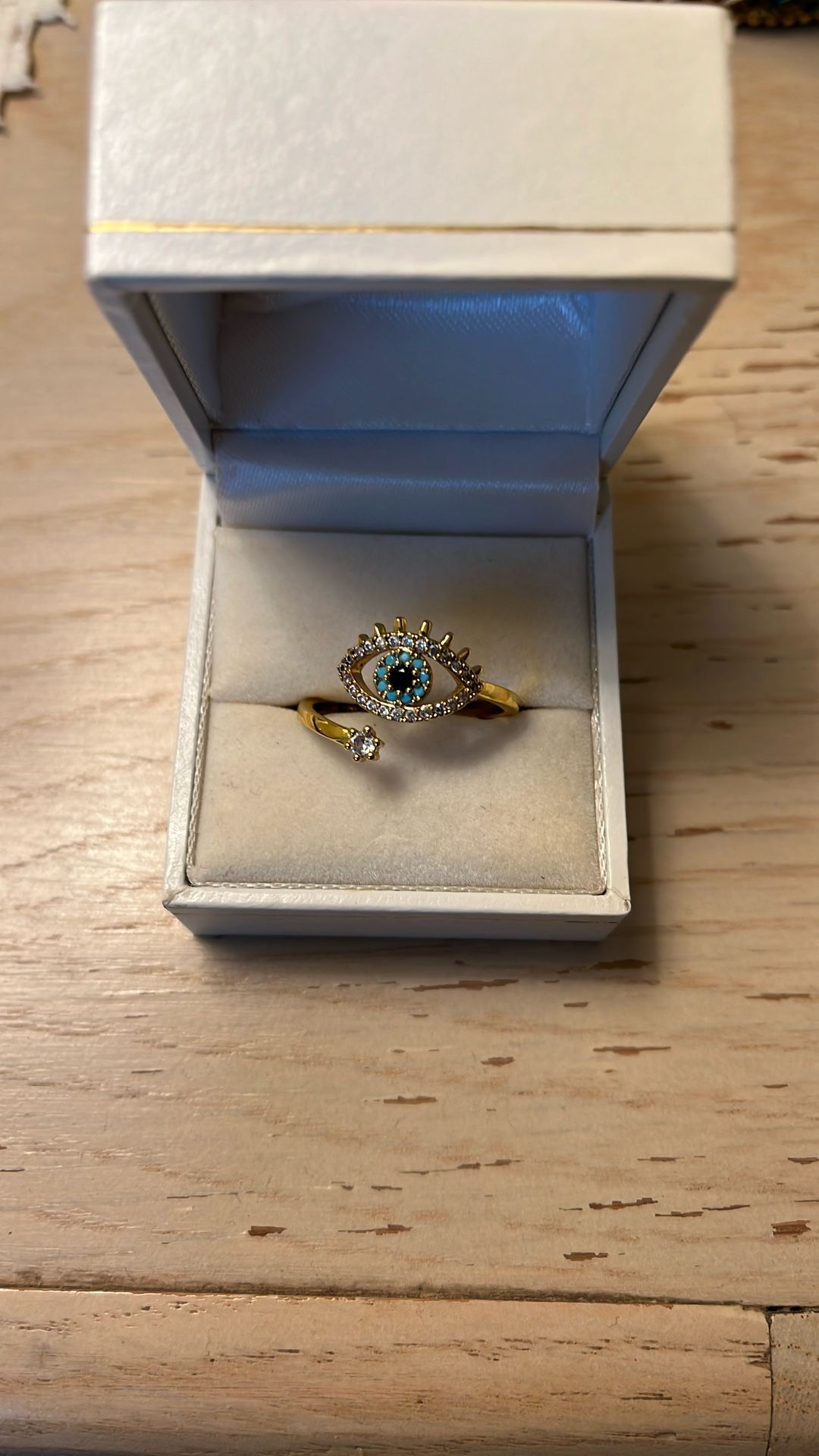 NEW Lucky Evil Eye Ring Adjustable Gold Tone