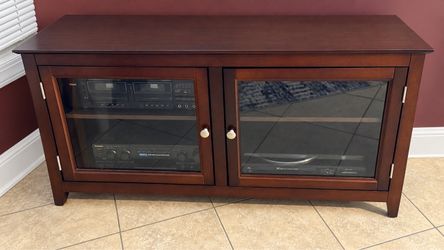 Cherry Wood TV Stand with Glass Doors (devices hi Jo out included.)