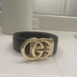 Men’s Black Leather Fashion Belt – Gold Double Buckle